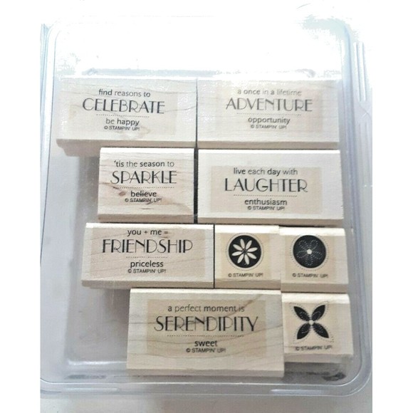 Stampin' Up! "Sweet Serendipity" Stamp Set Wood Mounted Retired Sparkle Laughter - Picture 1 of 10